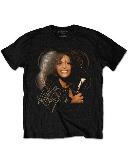 Whitney Houston - Vintage Mic Photo (Black) (tričko) obrázok 1